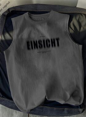 美式深灰色印花无袖T恤女2025夏季新款小众显瘦透气运动背心上衣