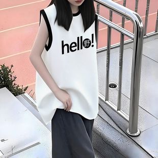休闲外穿宽松通勤休闲上衣 爆款 纯棉无袖 t恤女夏季 运动背心中长款