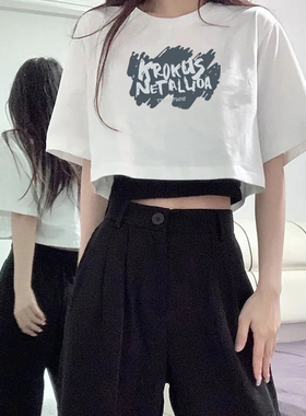 纯棉白色短款T恤女学生设计感小众纯欲风宽松款显瘦甜美上衣ins潮