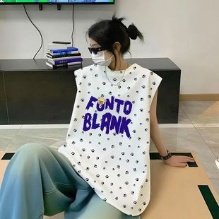 百搭设计感中长款 纯棉新款 T恤女生ins港风个性 夏季 上衣服 小众无袖