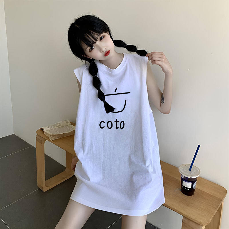 美式复古无袖背心t恤女夏季设计感小清新甜辣妹宽松中长款上衣潮