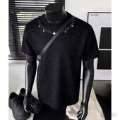 美式 ins潮牌宽松百搭上衣服 青年半袖 痞帅纯棉亮片印花短袖 T恤男士