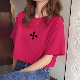 t恤女宽松学生休闲体恤女ins潮半袖 夏装 短款 新款 洋气上衣 纯棉短袖
