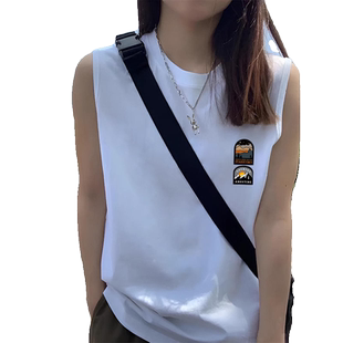 日系甜美外穿上衣2025夏季新款百搭宽松中长款白色无袖背心T恤女