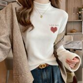 韩系白色T恤新款 外穿秋冬季 半高领德绒打底长袖 高级洋气显瘦上衣