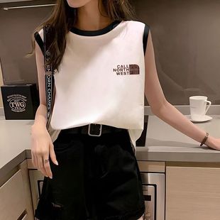 无袖 潮流设计感白色ins背心韩版 宽松新款 T恤美式 坎肩纯棉上衣 夏季