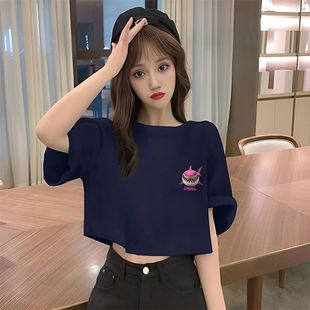 上衣服 ins潮流宽松百搭短款 t恤女夏季 小个子高腰新款 洋气显瘦短袖