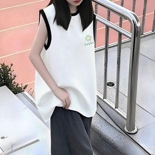 小众外穿高街纯棉拼接撞色背心t恤女宽松夏季 爆款 坎肩学生上衣ins