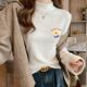2025新款 设计上衣 t恤女美式 半高领德绒打底长袖 白色印花秋冬长袖