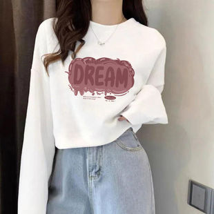 圆领纯棉纯欲百搭上衣打底衫 oversize宽松T恤女2025新款 白色长袖