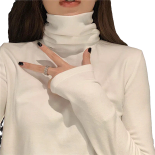 大码女装高领打底衫秋冬季百搭学生加绒薄款堆堆领长袖ins上衣T恤