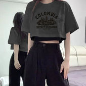 夏季 港风T恤女学生短袖 纯欲风短款 2025ins高腰甜辣小众特色上衣服