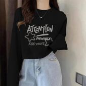 小众韩版 宽松短款 长袖 秋季 t恤学生潮流ins风秋衣外穿黑色上衣女装