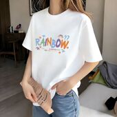 韩版 上衣休闲百搭宽松ins潮流简约T恤女装 小众慵懒风美式 印花短袖