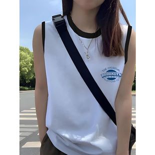 纯棉无袖 薄款 新款 外穿背心个性 t恤上衣女 潮流ins运动甜辣宽松夏季
