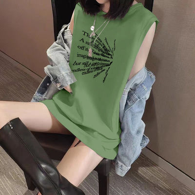 夏季纯棉新款绿色ins无袖