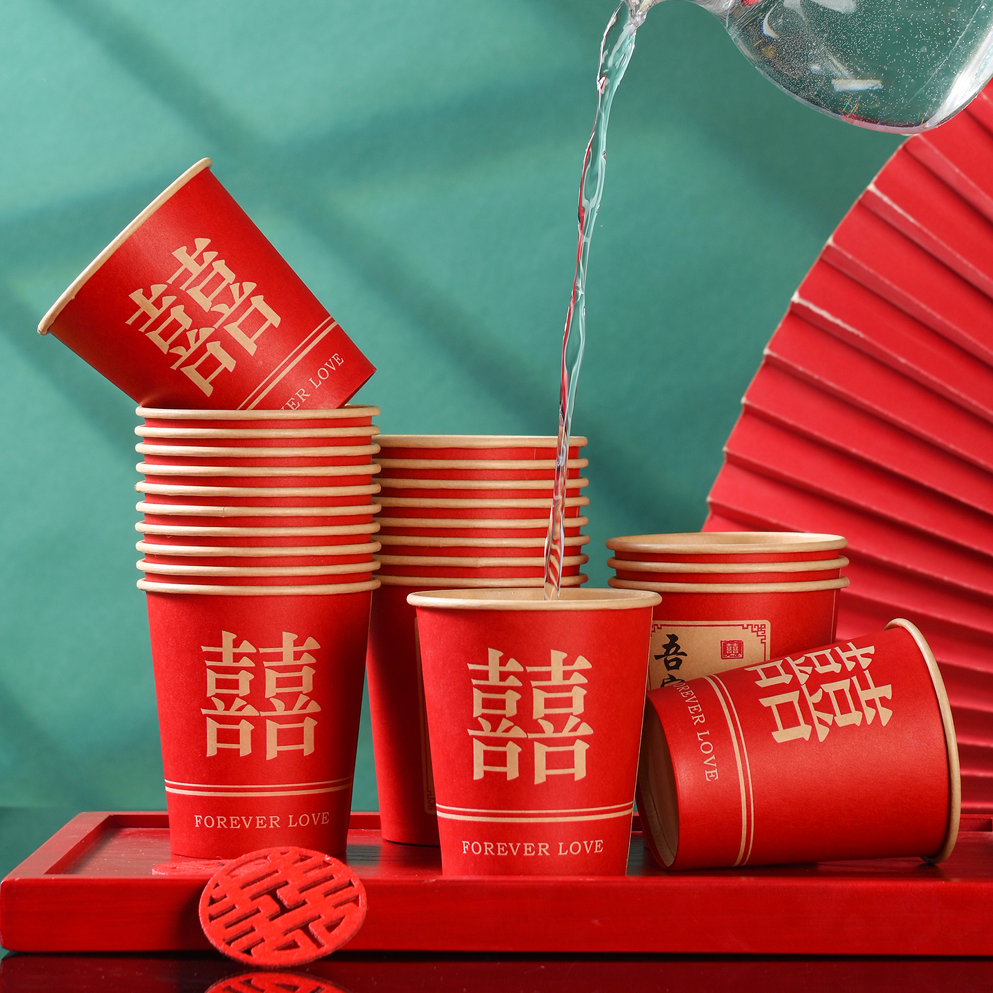 尚雅一次性纸杯水杯子结婚订婚红色喜庆水杯加厚婚礼婚宴喜宴家用