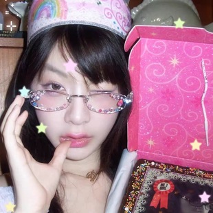 电子Y3K亚比潮流珠宝水钻精致无框书呆子蝴蝶结小熊装饰眼镜框