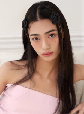 Jennie小香风复古法式黑色山茶花经典款发夹边夹头花头饰