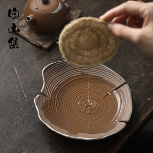 壶承干泡盘老岩泥茶壶托壶垫小茶台复古手工鎏银粗陶茶海茶道零配