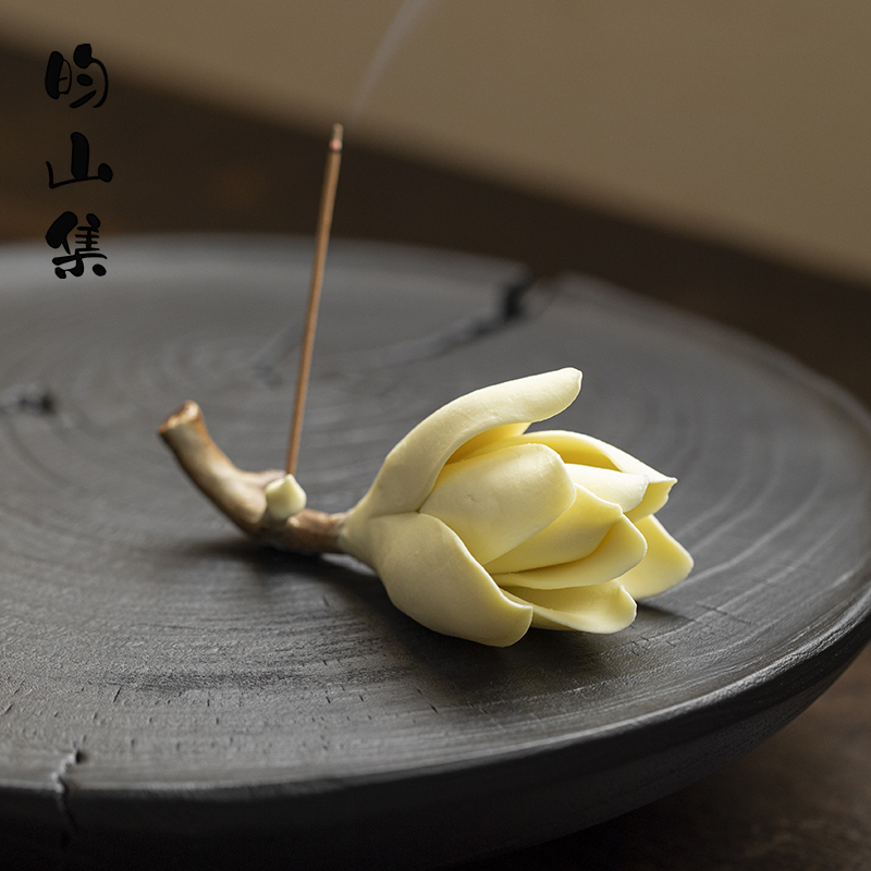 陶瓷手捏玉兰花茶桌笔架摆件装饰品摆设茶道陶瓷创意线香座香茶插