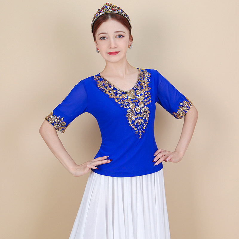 新款夏季新疆舞蹈上衣女串珠绣