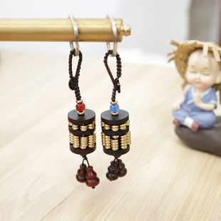 檀木黄金万两钥匙扣吊坠挂件男女可活动算盘挂饰中式饰品实木无漆