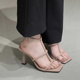 女2025新款 方头一字带少女凉鞋 夏季 欧美细跟高跟鞋 名媛礼服宴会鞋