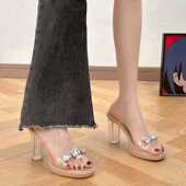 防水台超高跟气质性感透明水晶凉拖鞋 水钻凉鞋 女夏外穿2024年新款