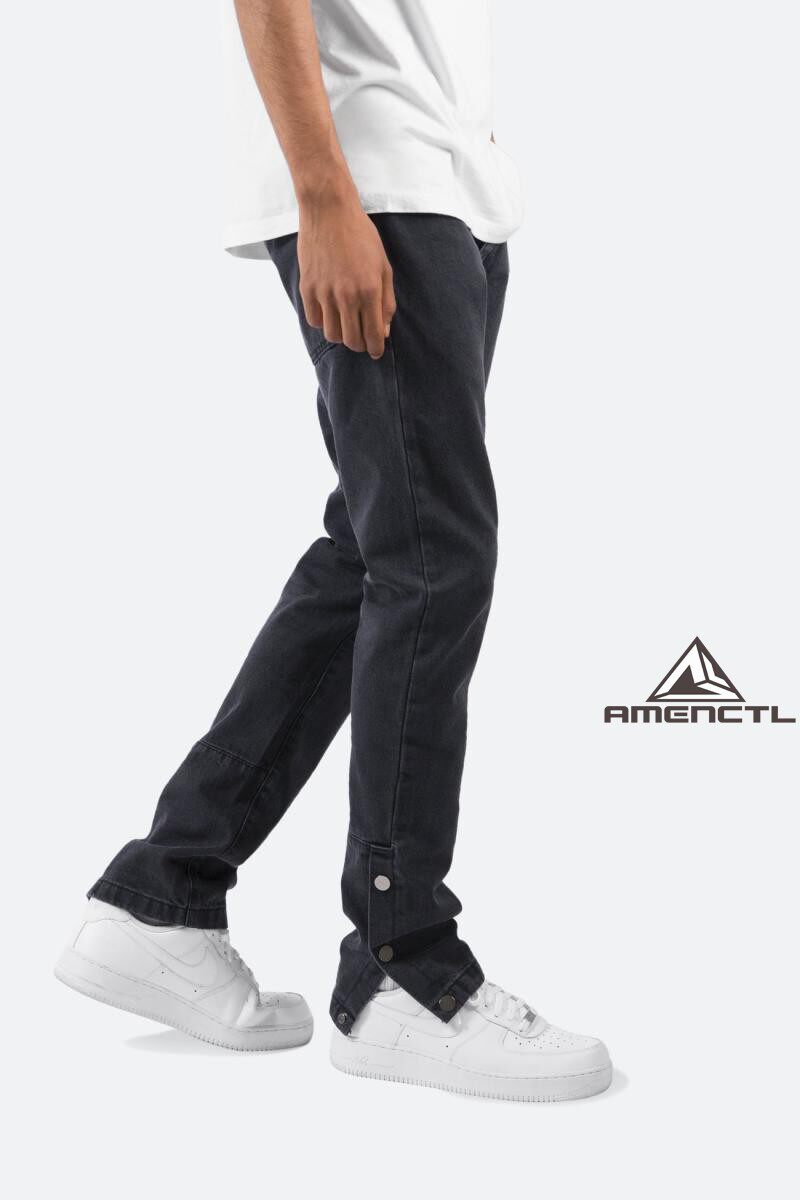 Mnml 水洗黑灰色侧边钮扣排扣弹性直筒宽松牛仔裤常规四季男现货