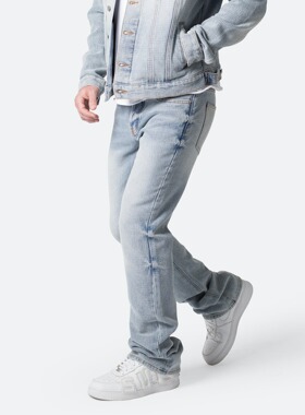 Mnml 蓝色提花拉绒复古四季宽松流行高街潮流行喇叭牛仔裤男新品