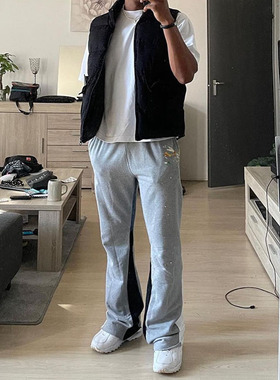 Mnml 喇叭卫裤男水洗灰色纯棉四季FOG风格偏侧边拼布松紧腰裤新品