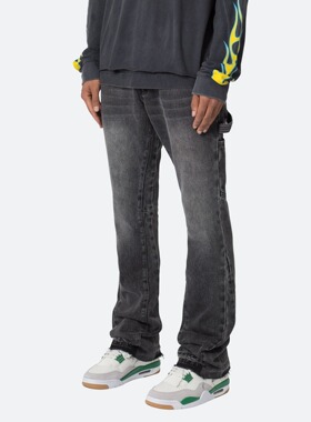 Mnml 水洗黑复古做旧四季宽松流行高街潮流工装喇叭牛仔裤男新品