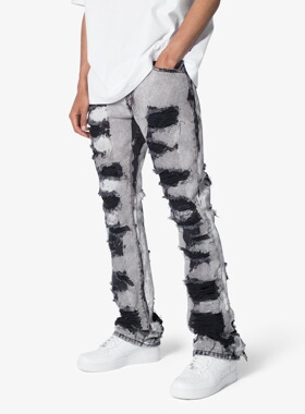 Mnml 漂白水洗破洞复古四季宽松流行高街潮流喇叭牛仔裤男新品