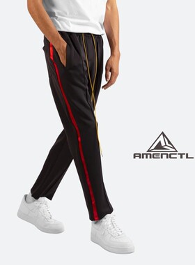 Mnml 黑红色百搭夏季薄款侧边松紧宽松直筒休闲九分裤男现货新品