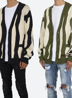 Mnml 黑色绿色针织衫斑马图案加厚秋冬款开衫休闲毛衣男新品