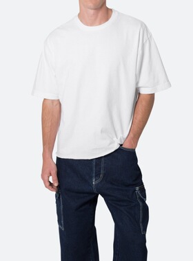 mnml 白色复古纯棉宽松圆领高街夏季偏短款休闲短袖T恤男新品boxy