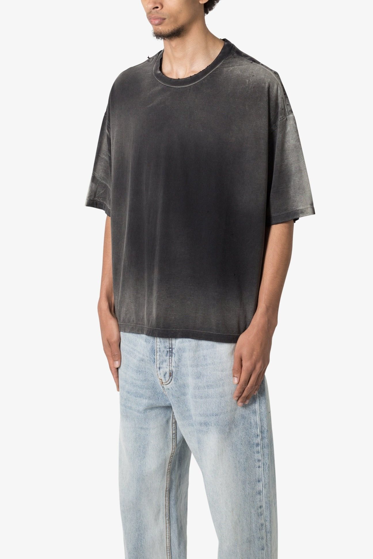 mnml短袖做旧破烂黑灰色T恤