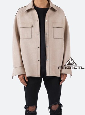 Mnml 驼色仿皮面料保暖加厚冬季宽松休闲村衫男新品FOG风格