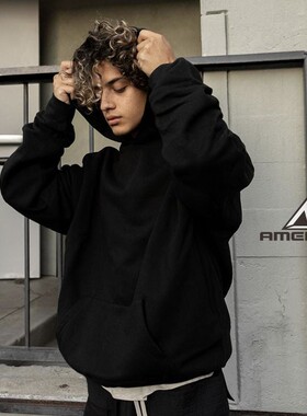 Mnml 黑色浅灰连帽衫纯棉秋冬季加绒宽松休闲卫衣男新品Oversized