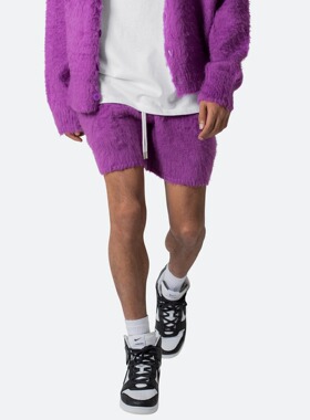 Mnml 紫色流苏毛拉绒短裤抽绳腰夏季宽松休闲针织休闲裤男新品