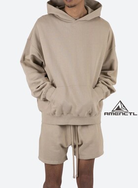 Mnml 卡其色连帽衫纯棉秋冬季加绒宽松休闲卫衣男新品Oversized