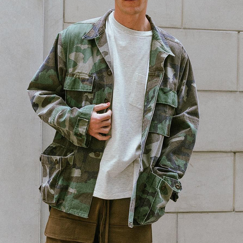 mnml 做旧复古迷彩宽松外套长袖fog风格休闲工装衬衫男oversize