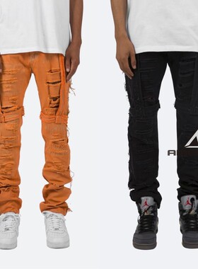 Mnml FOG风格扎染刀割破洞百搭直筒宽松版休闲牛仔裤男新品现货