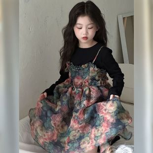 小女孩公主裙兒童秋季 女童春秋裝 連衣裙2025新款 吊帶秋款 裙子 套裝