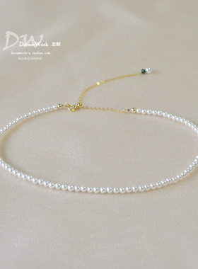 简约正圆迷你小珍珠项链可调节锁骨链14K包金扣气质女细颈链chock