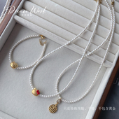 Dream Work穿金珠挂吊坠珍珠项链手链 迷你淡水天然珍珠项链颈链