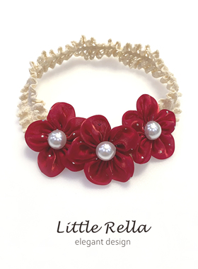 婴儿发带红色头饰 新生儿0-3女宝宝周岁发饰儿童花朵可爱缎面发饰