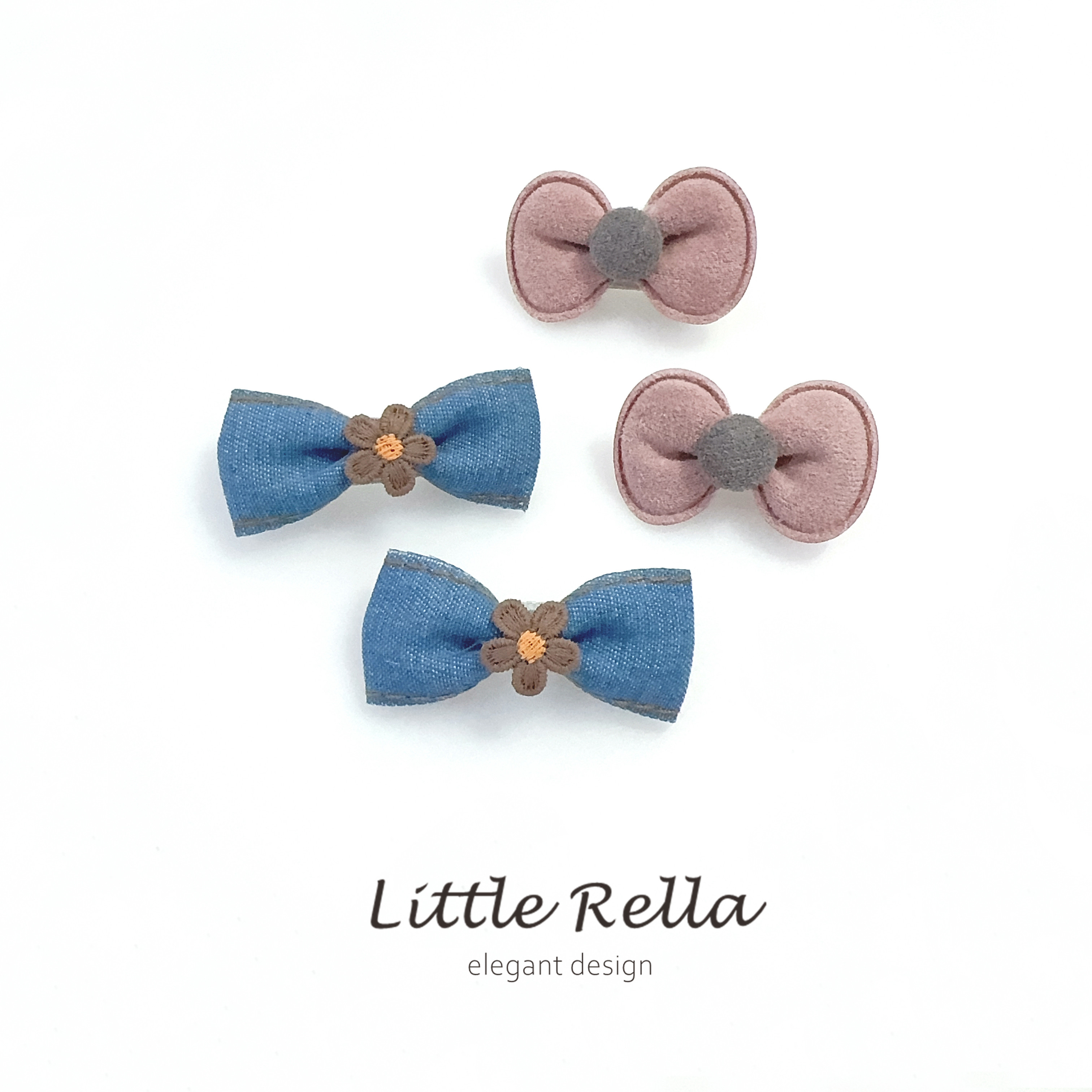 宝宝全布包牛仔蝴蝶结发夹组合