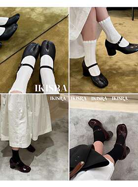 Poresl 3/25 出口国际外单 一字扣粗跟玛丽珍分趾鞋女 秒变大长腿